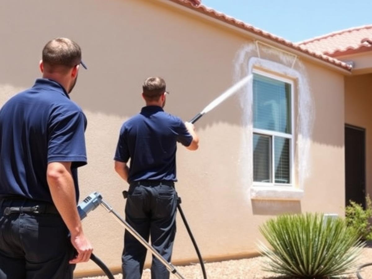 AZ Crystal Clear technicians soft washing a Peoria home exterior